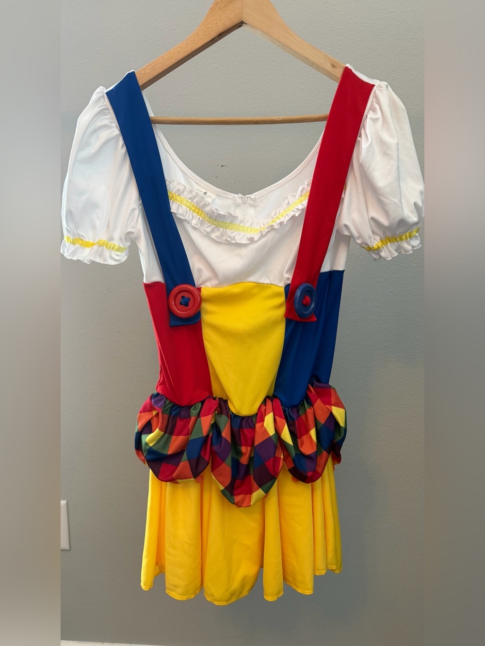 Womens Colorful Clown Costume Dress - Yellow, Red & Blue perfect for Halloween